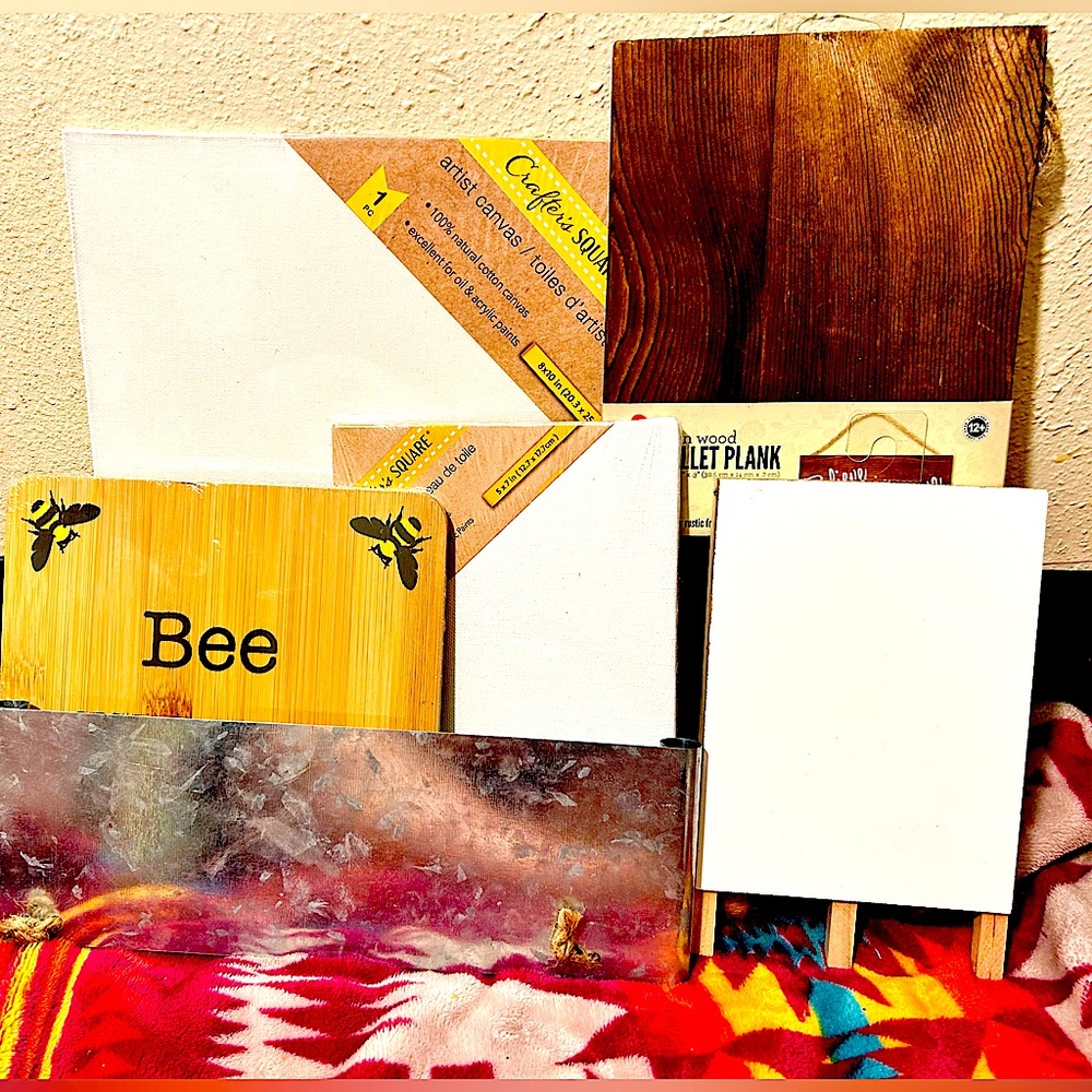 Variety of canvas, wooden and erase board blanks for crafts